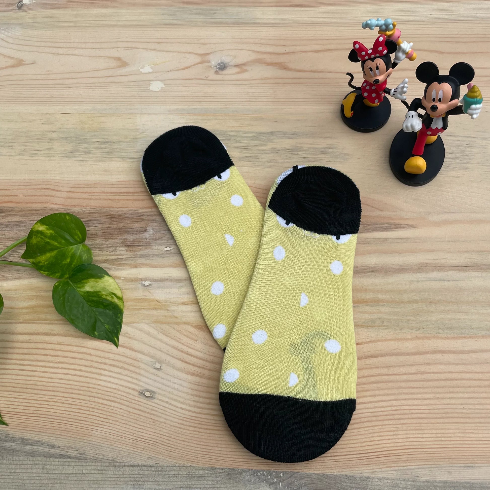 Cat Tail No-Show Socks – Yellow Polka Dot Design  Lazzy Socks India