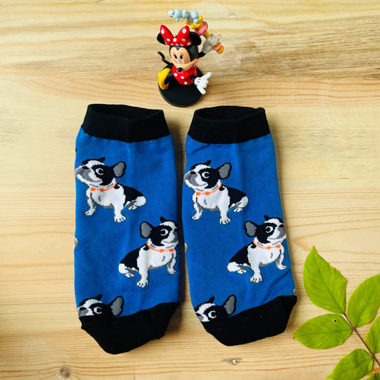 French Bulldog Ankle Socks – Quirky Blue Dog Print  Lazzy Socks India