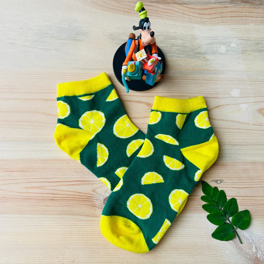 Fresh Lemonade Ankle Socks – Cool Green & Yellow Design | Lazzy Socks India