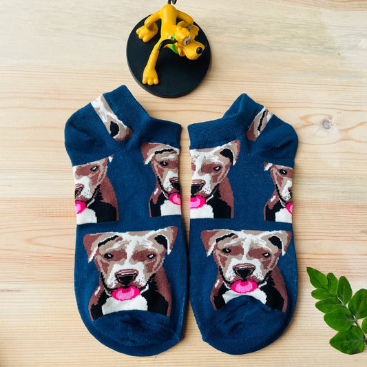 Happy Pit Bull Ankle Socks – Realistic Dog Portrait Design  Lazzy Socks India