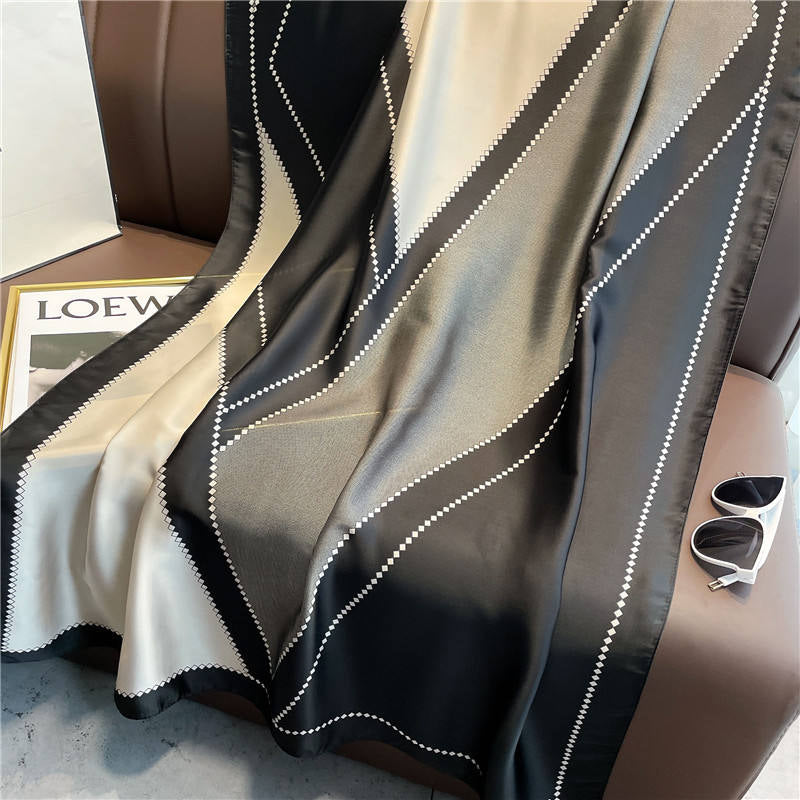 Luxury Black & Pearl-White Diamond Check Satin Scarf – 90 x 180 cmLuxury Black & Pearl-White Diamond Check Satin Scarf – 90 x 180 cm