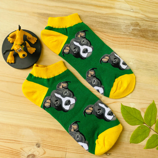 Pit Bull Ankle Socks – Fun Green Dog Print  Lazzy Socks India