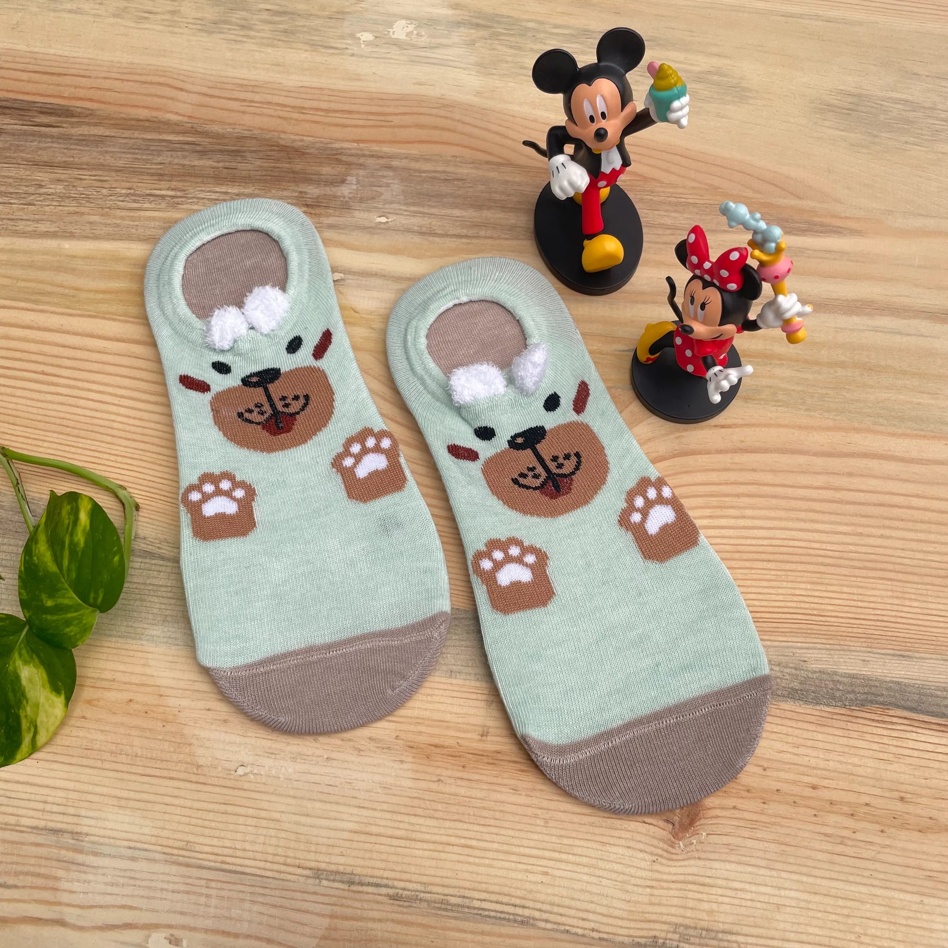 Puppy Paw No-Show Socks – Cute Green Dog Design  Lazzy Socks India