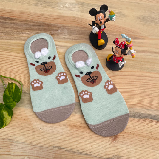 Puppy Paw No-Show Socks – Cute Green Dog Design  Lazzy Socks India