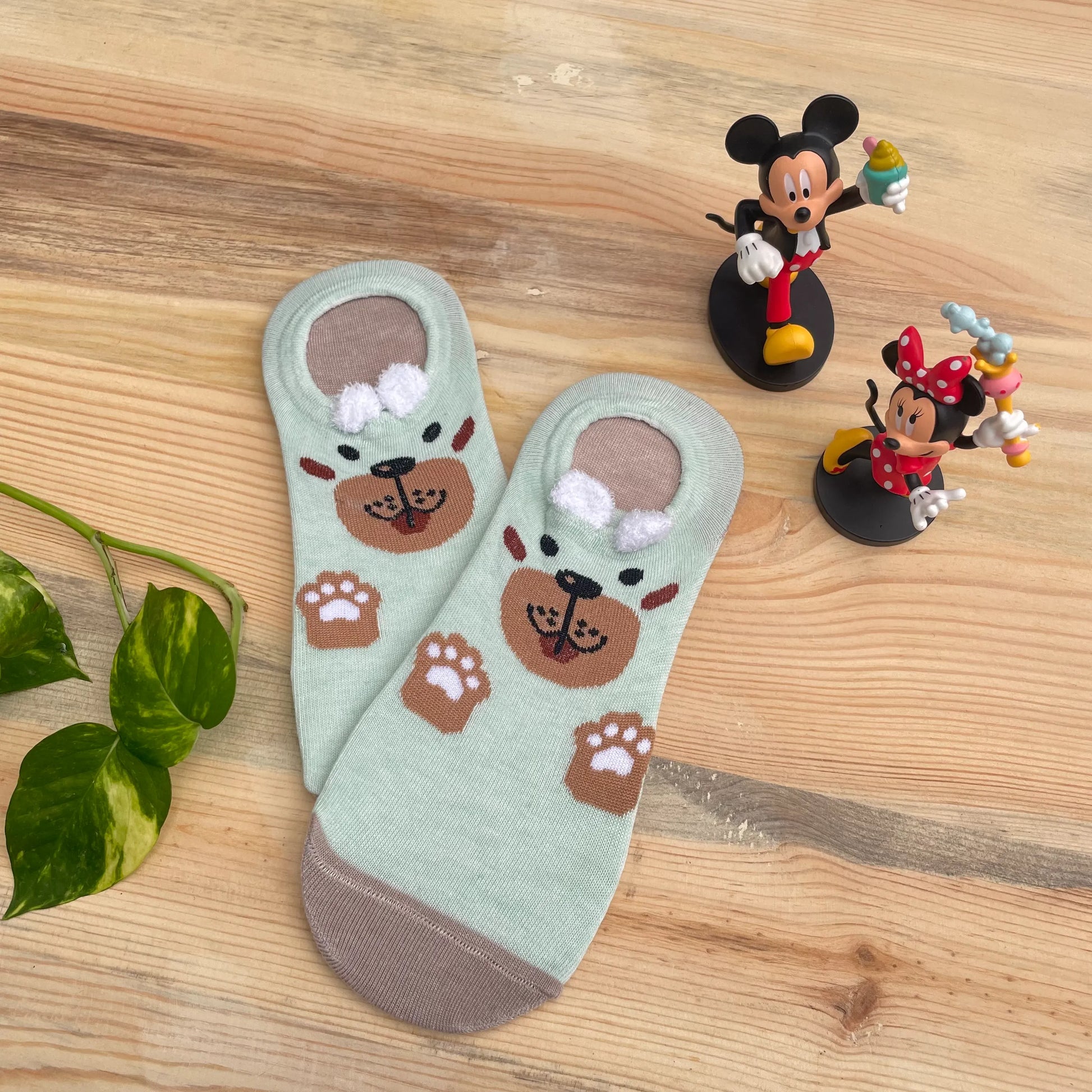 Puppy Paw No-Show Socks – Cute Green Dog Design  Lazzy Socks India