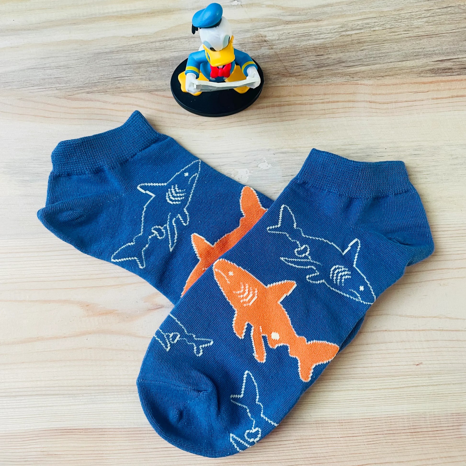Shark Swarm Ankle Socks – Quirky Blue & Orange Design | Lazzy Socks India