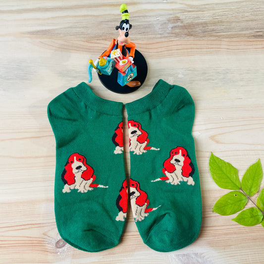 Stylish Cocker Spaniel Ankle Socks – Green & Red Dog Design | Lazzy Socks India