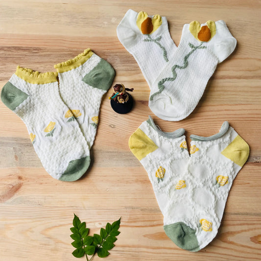 Sunny Blossom Ankle Socks (Pack of 3)  Lazzy Socks India