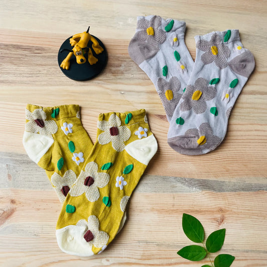Sunshine & Mist Daisy Ankle Socks (Pack of 2) | Lazzy Socks India