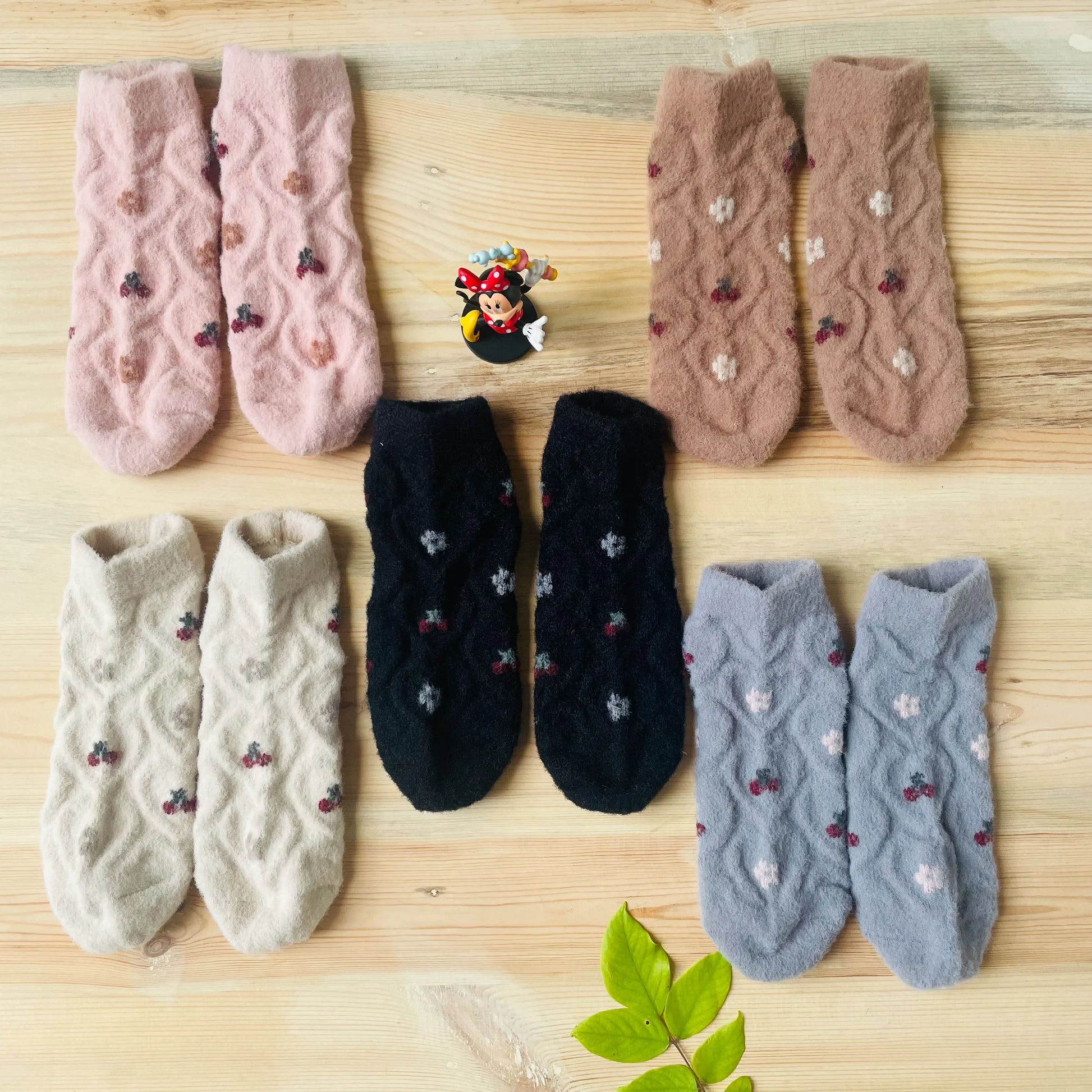 Sweet Cherry Fuzzy Ankle Socks for Women (Pack of 5) | Lazzy Socks India