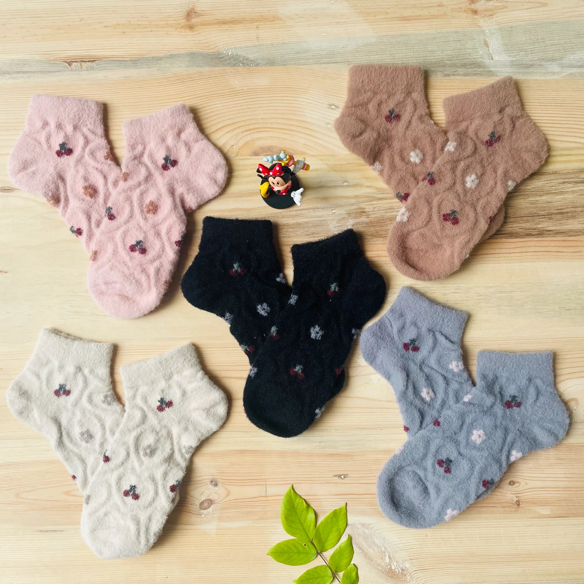 Sweet Cherry Fuzzy Ankle Socks for Women (Pack of 5) | Lazzy Socks India
