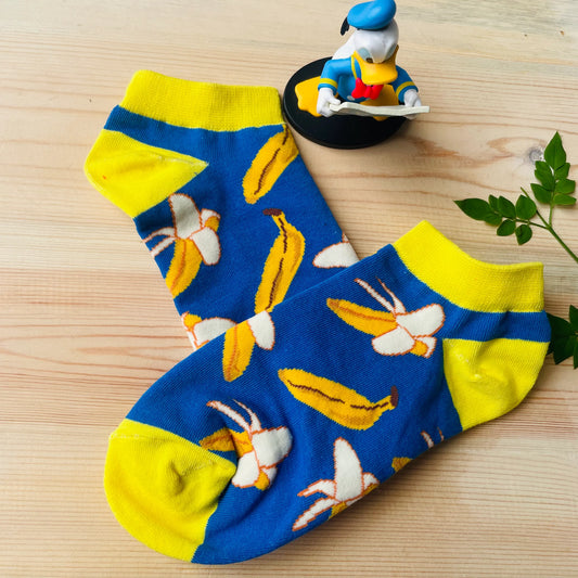 Tropical Banana Ankle Socks – Fun Blue & Yellow Design  Lazzy Socks India
