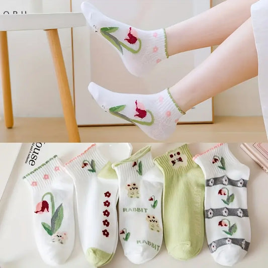 Tulip Garden Ankle Socks (Pack of 5)  Lazzy Socks India