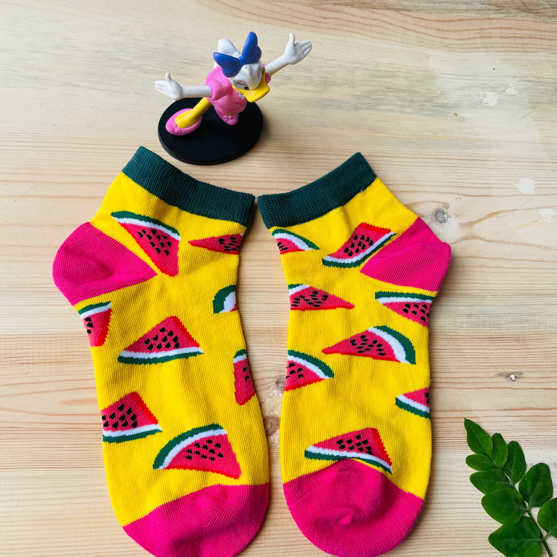 Watermelon Pop Ankle Socks – Vibrant Yellow Fruit Design | Lazzy Socks India