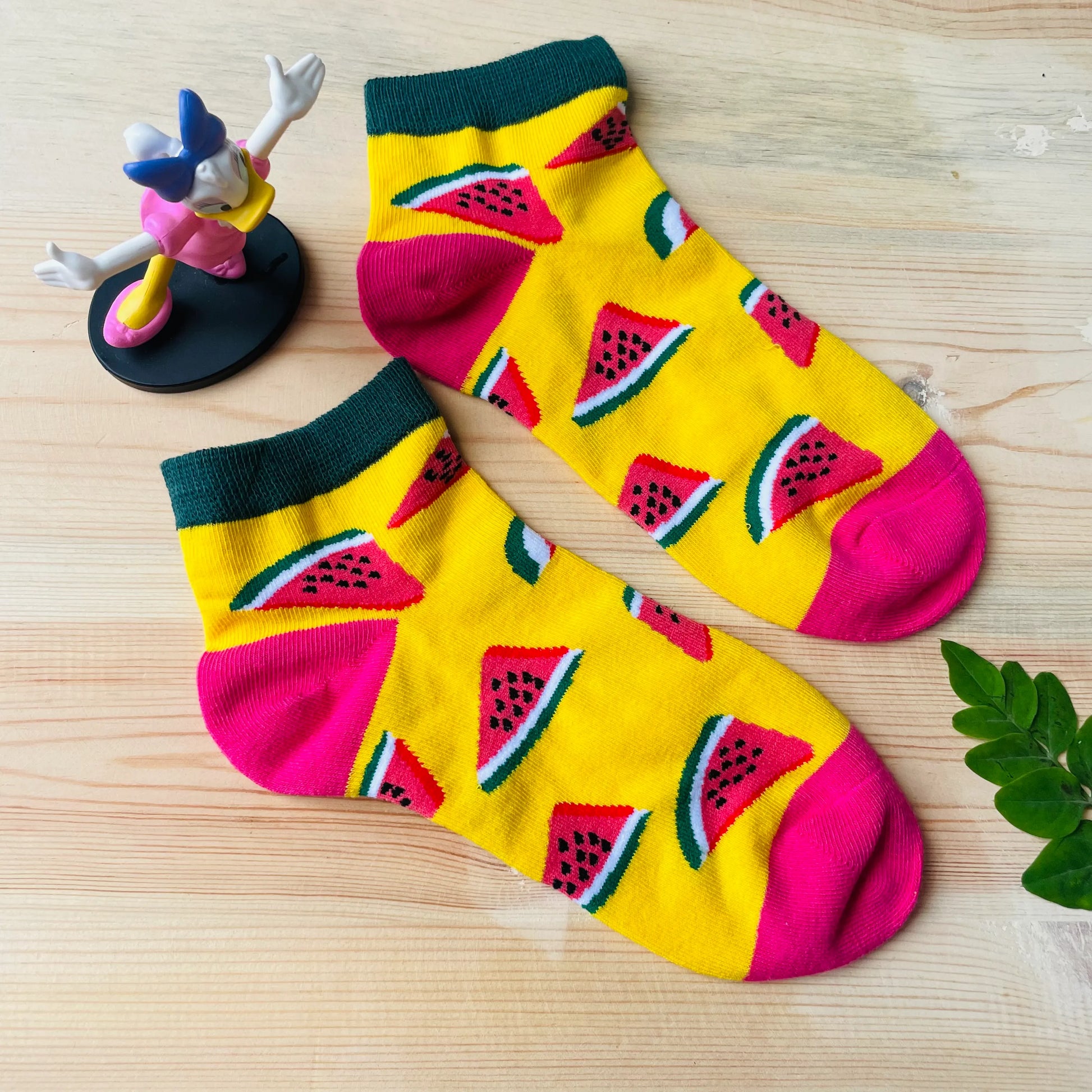 Watermelon Pop Ankle Socks – Vibrant Yellow Fruit Design | Lazzy Socks India