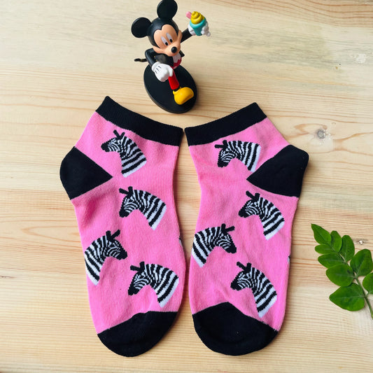 Wild Pink Zebra Ankle Socks – Fun Animal Print  Lazzy Socks India