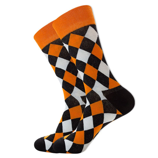 Black & Orange Diamond Formal Unisex Crew Socks from lazzy socks