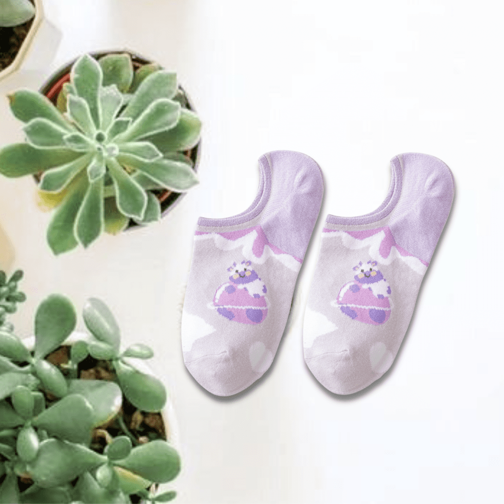 Cute Purple Unisex No Show Socks pack of 5 Lazzy Socks