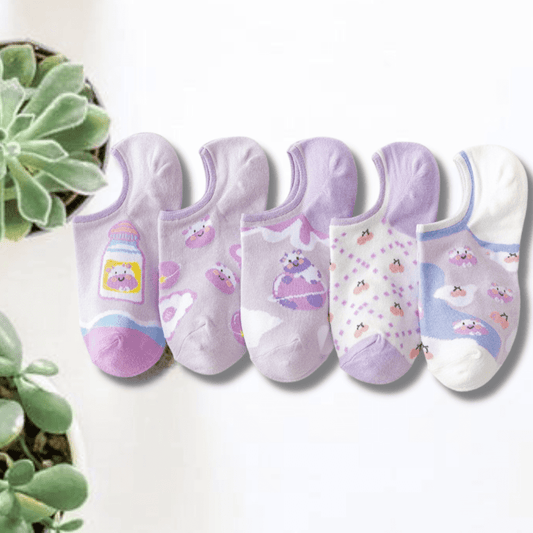 Cute Purple Unisex No Show Socks (pack of 5) from lazzy socks