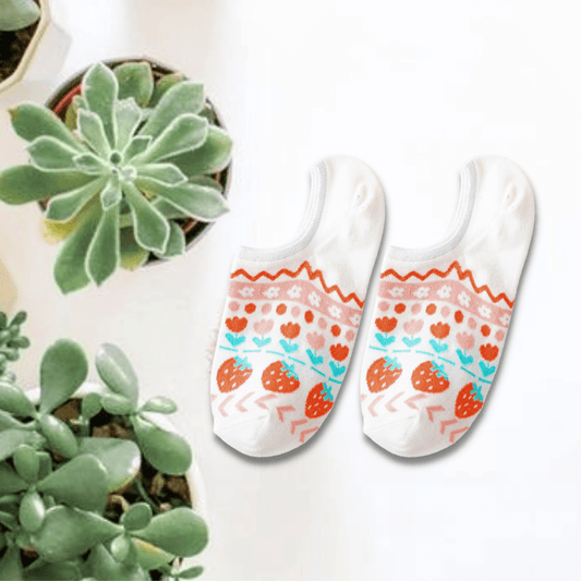 Floral Strawberries Unisex No Show Socks from lazzy socks