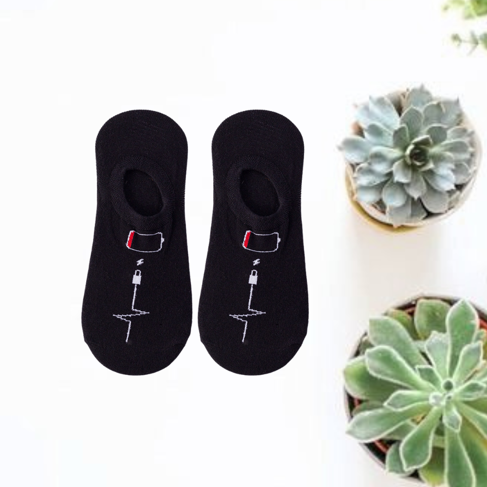 Low Battery Shock Unisex No Show Socks (Pack of 2) from lazzy socks