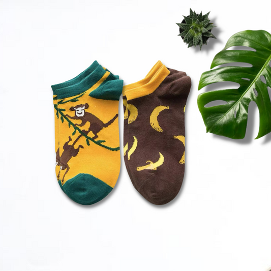 Monkey and Banana Unisex Ankle Socks (Pack of 2) from lazzy socks