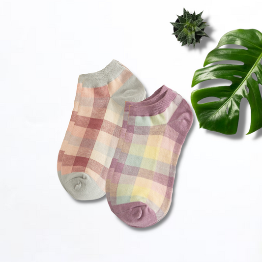 Pastel Checks Unisex Ankle Socks (Pack of 2) from lazzy socks
