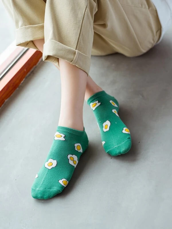 Sunny Side Up Egg Green Unisex Ankle Socks from lazzy socks