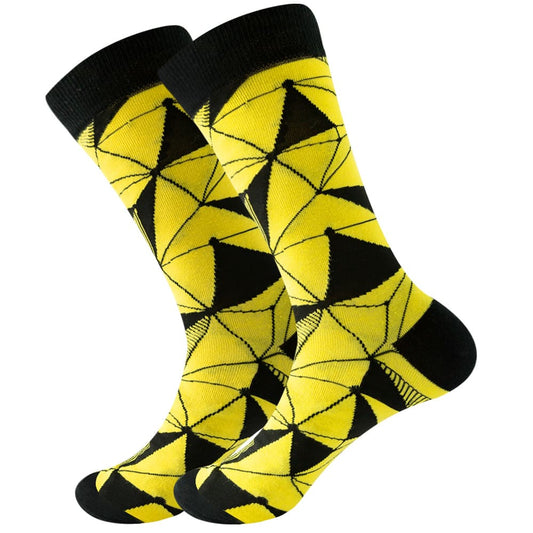 Yellow Geometrical Formal Unisex Crew Socks from lazzy socks